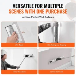 VEVOR Drywall Skimming Blade Set, 10/16/24/32/40 in Skimming Blades + 34-81.6 in Extension Handle Pole, Stainless Steel Knife Professional Skim Coat Tools, for Gyprock/WallBoard/Plasterboard