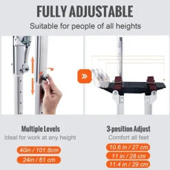 VEVOR Drywall Stilts, 24''-40'' Adjustable Aluminum Tool Stilts with Protective Knee Pads, Durable and Non-slip Work Stilts for Sheetrock Painting, Walking, Taping, Silver