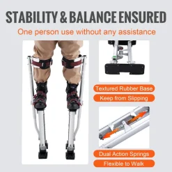 VEVOR Drywall Stilts, 18''-30'' Adjustable Aluminum Tool Stilts with Protective Knee Pads, Durable and Non-slip Work Stilts for Sheetrock Painting, Walking, Taping, Silver