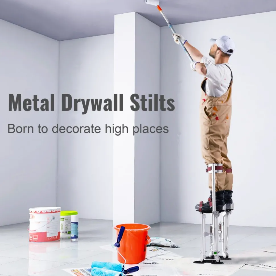 VEVOR Drywall Stilts, 18''-30'' Adjustable Aluminum Tool Stilts with Protective Knee Pads, Durable and Non-slip Work Stilts for Sheetrock Painting, Walking, Taping, Silver