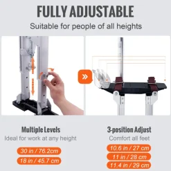 VEVOR Drywall Stilts, 18''-30'' Adjustable Aluminum Tool Stilts with Protective Knee Pads, Durable and Non-slip Work Stilts for Sheetrock Painting, Walking, Taping, Silver