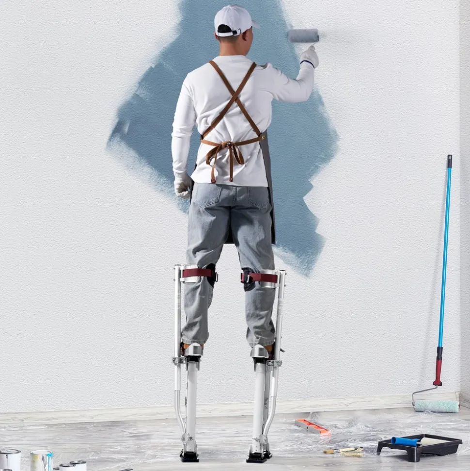 VEVOR Drywall Stilts, 18''-30'' Adjustable Aluminum Tool Stilts with Protective Knee Pads, Durable and Non-slip Work Stilts for Sheetrock Painting, Walking, Taping, Silver