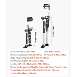 VEVOR Drywall Stilts, 19.1–31.1 in Adjustable Aluminum Painter Stilts, 228 lbs Load Capacity, Non-Slip Rubber Feet, Dual Spring Shock Absorption, Comfortable Leg Straps for Painting, Decoration, Black