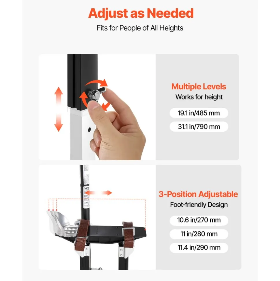 VEVOR Drywall Stilts, 19.1–31.1 in Adjustable Aluminum Painter Stilts, 228 lbs Load Capacity, Non-Slip Rubber Feet, Dual Spring Shock Absorption, Comfortable Leg Straps for Painting, Decoration, Black