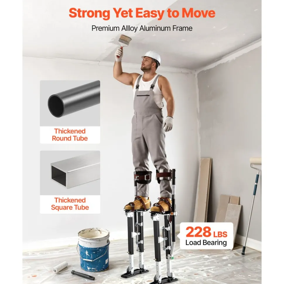 VEVOR Drywall Stilts, 19.1–31.1 in Adjustable Aluminum Painter Stilts, 228 lbs Load Capacity, Non-Slip Rubber Feet, Dual Spring Shock Absorption, Comfortable Leg Straps for Painting, Decoration, Black