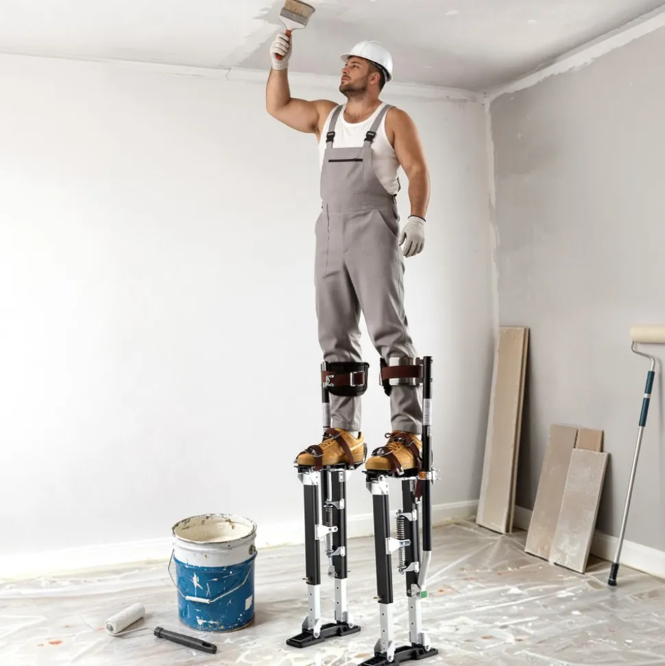 VEVOR Drywall Stilts, 19.1–31.1 in Adjustable Aluminum Painter Stilts, 228 lbs Load Capacity, Non-Slip Rubber Feet, Dual Spring Shock Absorption, Comfortable Leg Straps for Painting, Decoration, Black