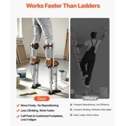 VEVOR Drywall Stilts, 16.1–24.1 in Adjustable Aluminum Painter Stilts, 228 lbs Load Capacity, Non-Slip Rubber Feet, Dual Spring Shock Absorption, Comfortable Leg Straps for Painting, Decoration,Silver