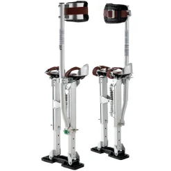 VEVOR Drywall Stilts, 16.1–24.1 in Adjustable Aluminum Painter Stilts, 228 lbs Load Capacity, Non-Slip Rubber Feet, Dual Spring Shock Absorption, Comfortable Leg Straps for Painting, Decoration,Silver