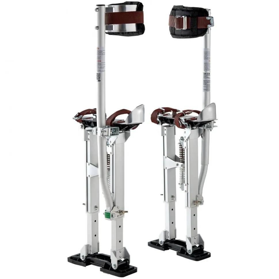 VEVOR Drywall Stilts, 16.1–24.1 in Adjustable Aluminum Painter Stilts, 228 lbs Load Capacity, Non-Slip Rubber Feet, Dual Spring Shock Absorption, Comfortable Leg Straps for Painting, Decoration,Silver