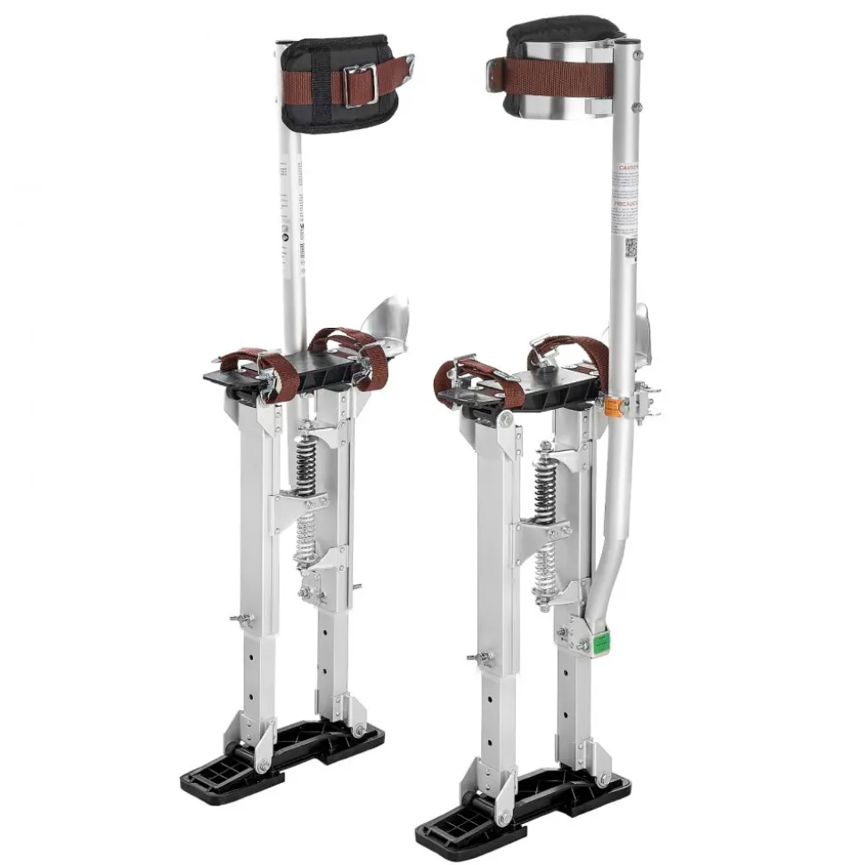 VEVOR Drywall Stilts, 16.1–24.1 in Adjustable Aluminum Painter Stilts, 228 lbs Load Capacity, Non-Slip Rubber Feet, Dual Spring Shock Absorption, Comfortable Leg Straps for Painting, Decoration,Silver