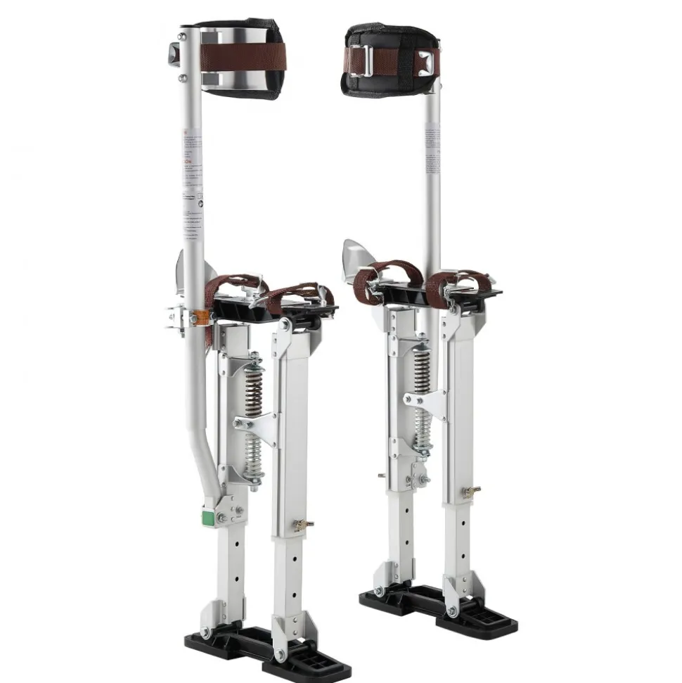 VEVOR Drywall Stilts, 16.1–24.1 in Adjustable Aluminum Painter Stilts, 228 lbs Load Capacity, Non-Slip Rubber Feet, Dual Spring Shock Absorption, Comfortable Leg Straps for Painting, Decoration,Silver