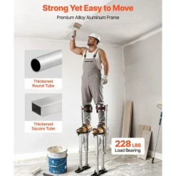 VEVOR Drywall Stilts, 16.1–24.1 in Adjustable Aluminum Painter Stilts, 228 lbs Load Capacity, Non-Slip Rubber Feet, Dual Spring Shock Absorption, Comfortable Leg Straps for Painting, Decoration,Silver