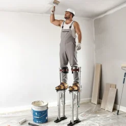 VEVOR Drywall Stilts, 16.1–24.1 in Adjustable Aluminum Painter Stilts, 228 lbs Load Capacity, Non-Slip Rubber Feet, Dual Spring Shock Absorption, Comfortable Leg Straps for Painting, Decoration,Silver
