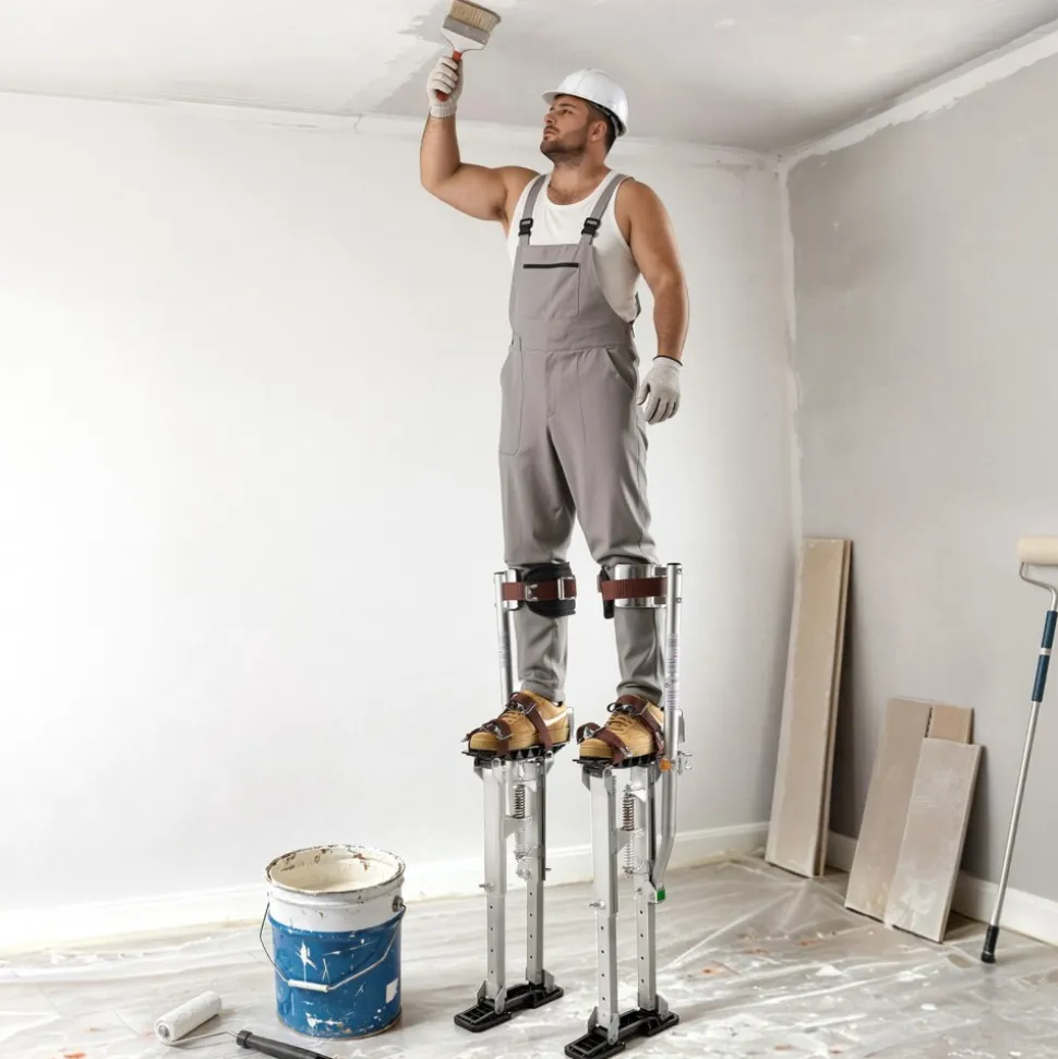 VEVOR Drywall Stilts, 16.1–24.1 in Adjustable Aluminum Painter Stilts, 228 lbs Load Capacity, Non-Slip Rubber Feet, Dual Spring Shock Absorption, Comfortable Leg Straps for Painting, Decoration,Silver