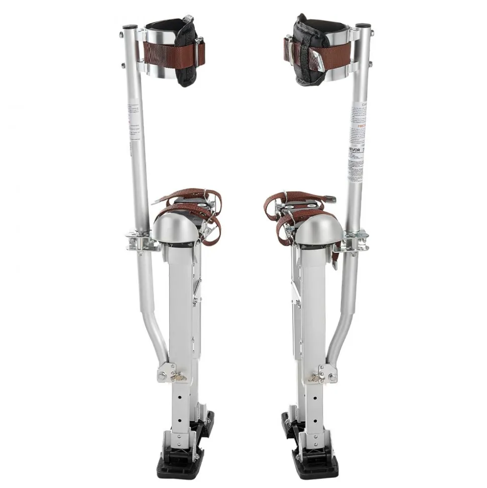 VEVOR Drywall Stilts, 16.1–24.1 in Adjustable Aluminum Painter Stilts, 228 lbs Load Capacity, Non-Slip Rubber Feet, Dual Spring Shock Absorption, Comfortable Leg Straps for Painting, Decoration,Silver