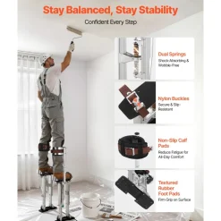 VEVOR Drywall Stilts, 16.1–24.1 in Adjustable Aluminum Painter Stilts, 228 lbs Load Capacity, Non-Slip Rubber Feet, Dual Spring Shock Absorption, Comfortable Leg Straps for Painting, Decoration,Silver