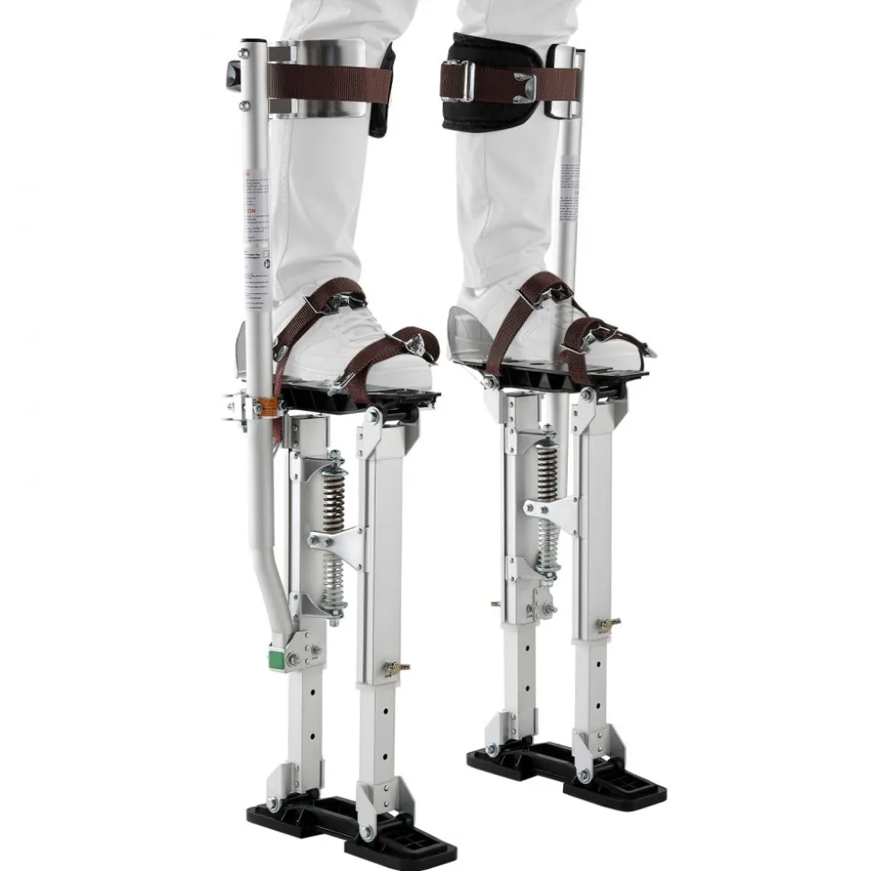 VEVOR Drywall Stilts, 16.1–24.1 in Adjustable Aluminum Painter Stilts, 228 lbs Load Capacity, Non-Slip Rubber Feet, Dual Spring Shock Absorption, Comfortable Leg Straps for Painting, Decoration,Silver