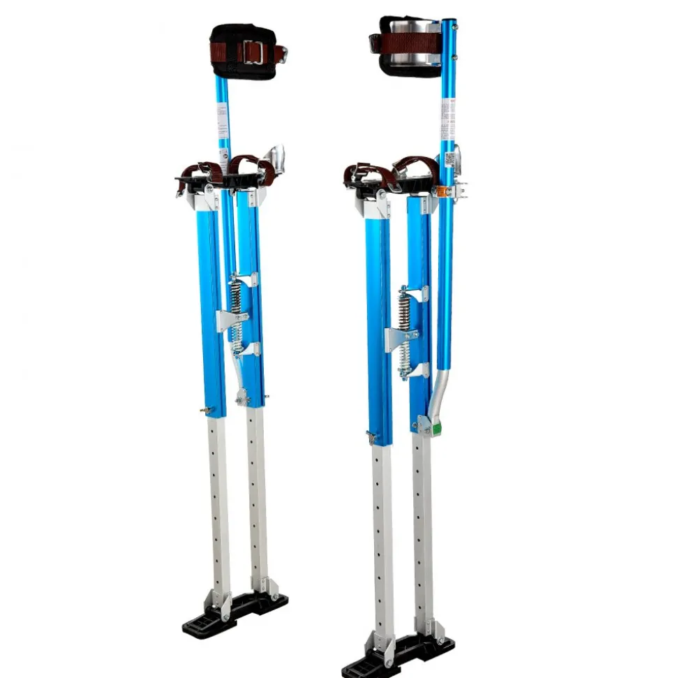 VEVOR Drywall Stilts, 24.2–40.3 Inch Adjustable Aluminum Painter Stilts, 228 lbs Load Capacity, Non-Slip Rubber Feet, Dual Spring Shock Absorption, Comfortable Leg Straps for Painting, Decoration,Blue