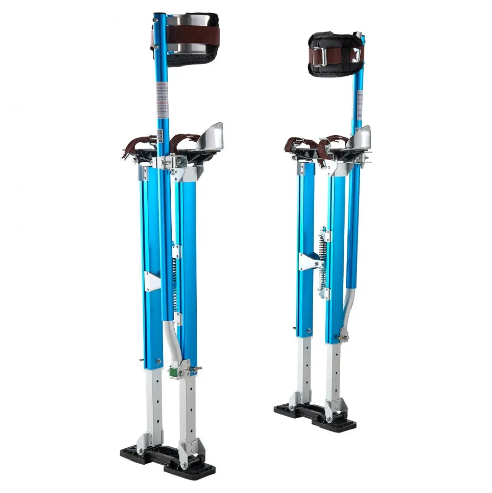 VEVOR Drywall Stilts, 24.2–40.3 Inch Adjustable Aluminum Painter Stilts, 228 lbs Load Capacity, Non-Slip Rubber Feet, Dual Spring Shock Absorption, Comfortable Leg Straps for Painting, Decoration,Blue