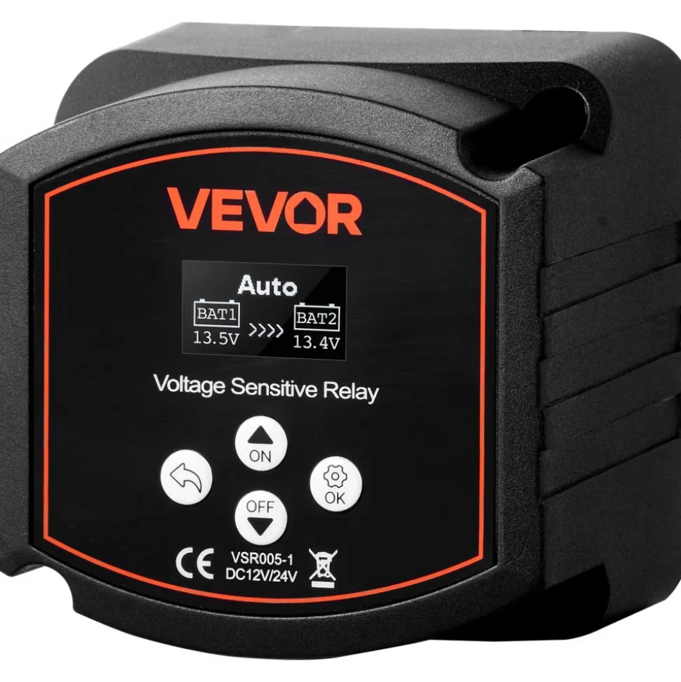 VEVOR Dual Battery Isolator Kit, 12V 300 Amp 20 ft 2AWG, Manual and Automatic VSR Voltage Sensitive Relay with Voltmeter, LCD Screen, Smart Battery Isolator, Compatible with Lithium Batteries, for UTV