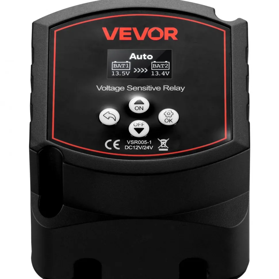 VEVOR Dual Battery Isolator Kit, 12V 300 Amp 20 ft 2AWG, Manual and Automatic VSR Voltage Sensitive Relay with Voltmeter, LCD Screen, Smart Battery Isolator, Compatible with Lithium Batteries, for UTV