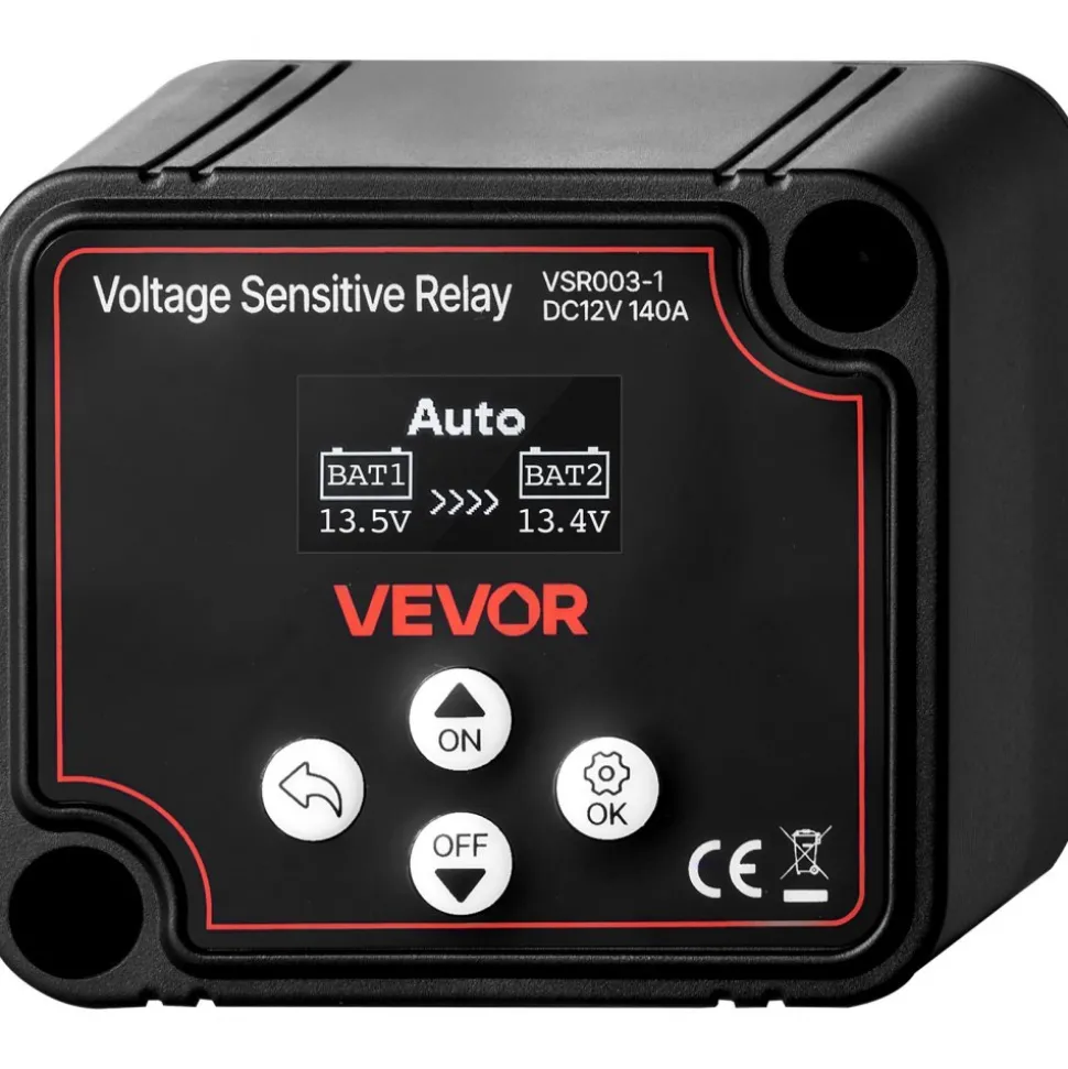 VEVOR Dual Battery Isolator Kit, 12V 140 Amp 20 ft 6AWG, Manual and Automatic VSR Voltage Sensitive Relay with Voltmeter, LCD Screen, Smart Battery Isolator, Compatible with Lithium Batteries, for UTV