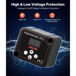 VEVOR Dual Battery Isolator Kit, 12V 140 Amp 20 ft 6AWG, Manual and Automatic VSR Voltage Sensitive Relay with Voltmeter, LCD Screen, Smart Battery Isolator, Compatible with Lithium Batteries, for UTV