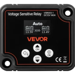 VEVOR Dual Battery Isolator Kit, 12V 140 Amp 20 ft 6AWG, Manual and Automatic VSR Voltage Sensitive Relay with Voltmeter, LCD Screen, Smart Battery Isolator, Compatible with Lithium Batteries, for UTV
