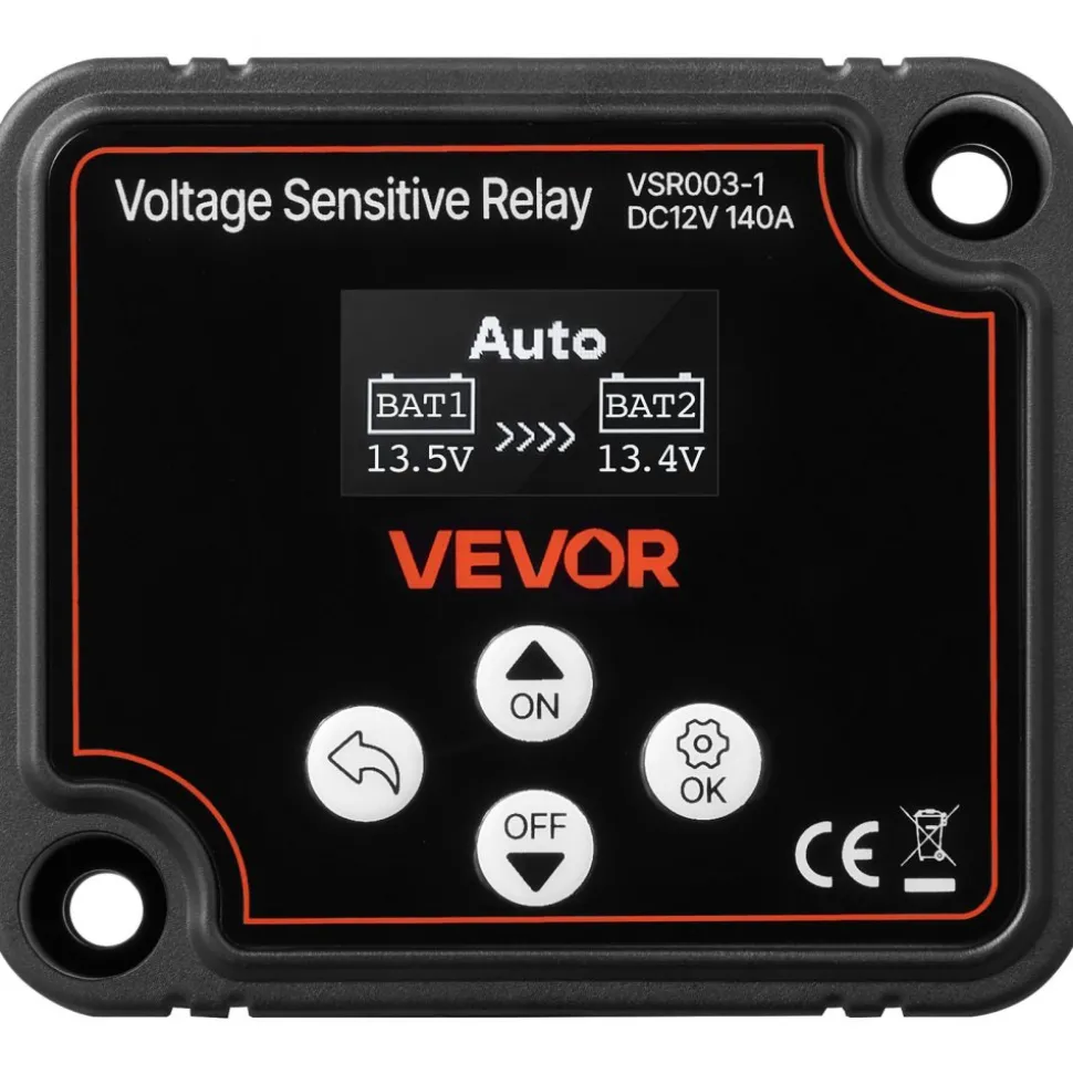 VEVOR Dual Battery Isolator Kit, 12V 140 Amp 20 ft 6AWG, Manual and Automatic VSR Voltage Sensitive Relay with Voltmeter, LCD Screen, Smart Battery Isolator, Compatible with Lithium Batteries, for UTV