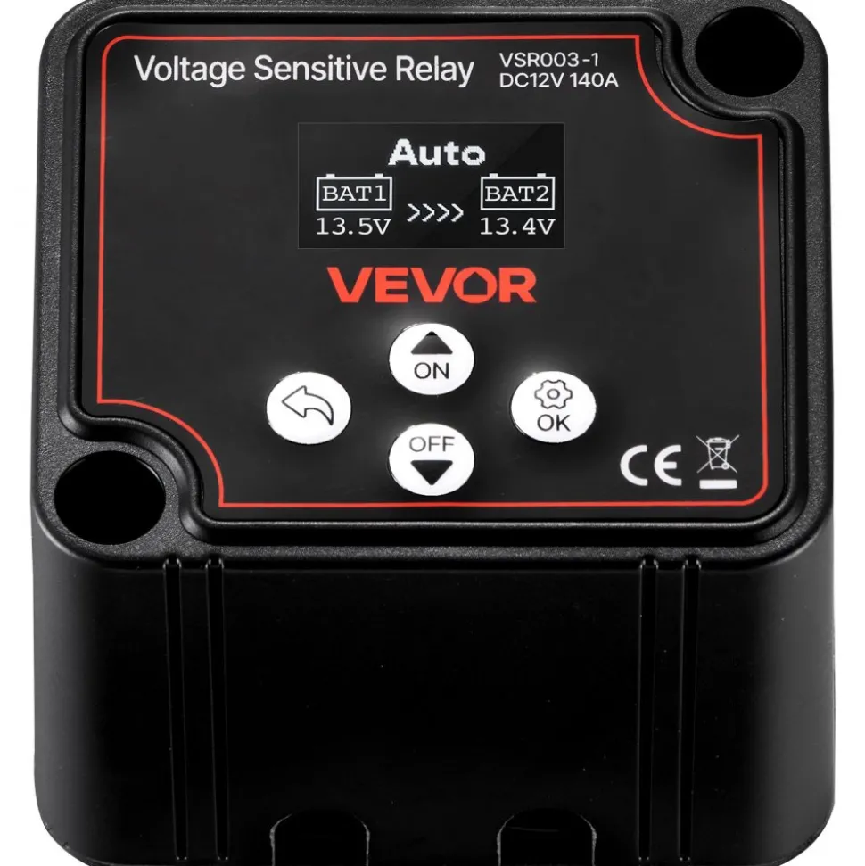 VEVOR Dual Battery Isolator Kit, 12V 140 Amp 20 ft 6AWG, Manual and Automatic VSR Voltage Sensitive Relay with Voltmeter, LCD Screen, Smart Battery Isolator, Compatible with Lithium Batteries, for UTV