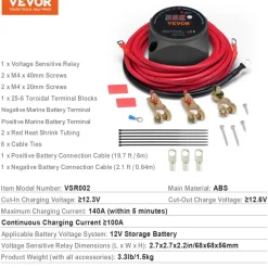 VEVOR Dual Battery Isolator Kit, 12V 140Amp, Manual and Auto Modes VSR Voltage Sensitive Relay with LCD Screen, Smart Battery Isolator for ATV UTV RV Camper Off-Road Vehicle Caravan Truck Boat Yacht