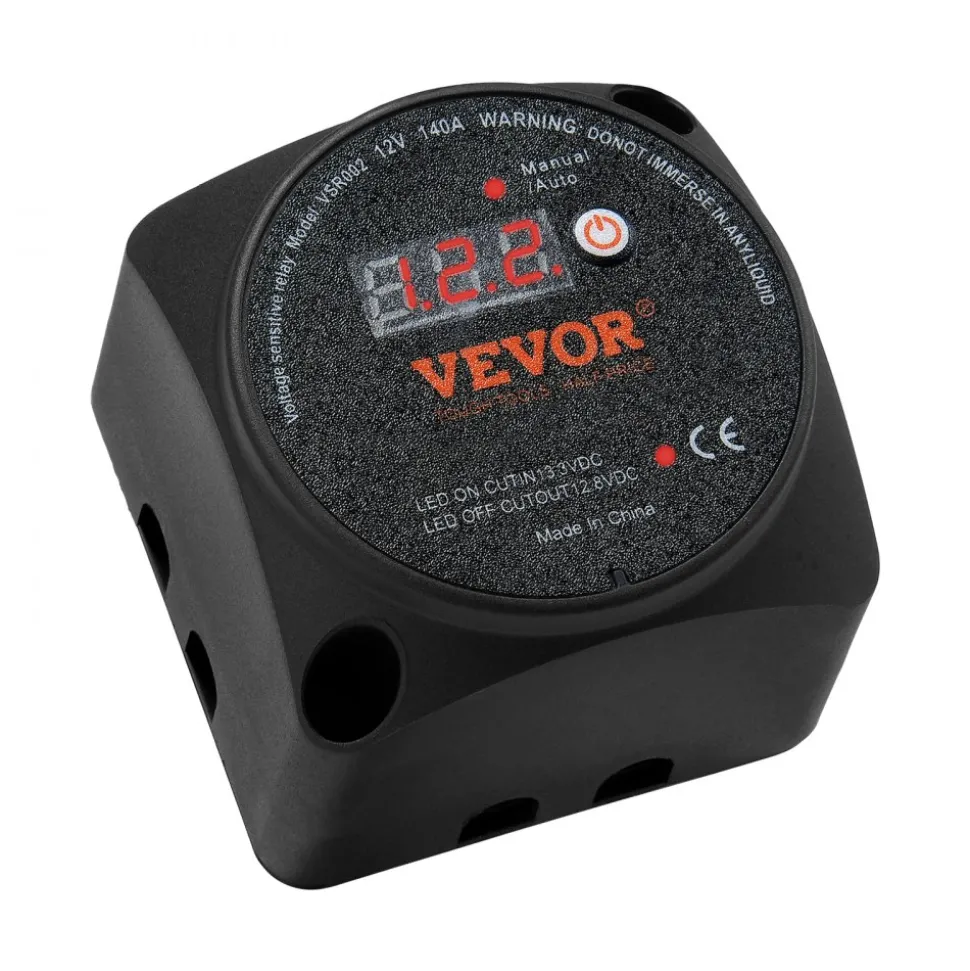 VEVOR Dual Battery Isolator Kit, 12V 140Amp, Manual and Auto Modes VSR Voltage Sensitive Relay with LCD Screen, Smart Battery Isolator for ATV UTV RV Camper Off-Road Vehicle Caravan Truck Boat Yacht
