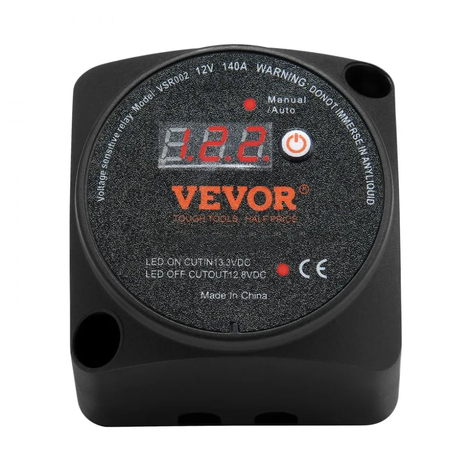 VEVOR Dual Battery Isolator Kit, 12V 140Amp, Manual and Auto Modes VSR Voltage Sensitive Relay with LCD Screen, Smart Battery Isolator for ATV UTV RV Camper Off-Road Vehicle Caravan Truck Boat Yacht