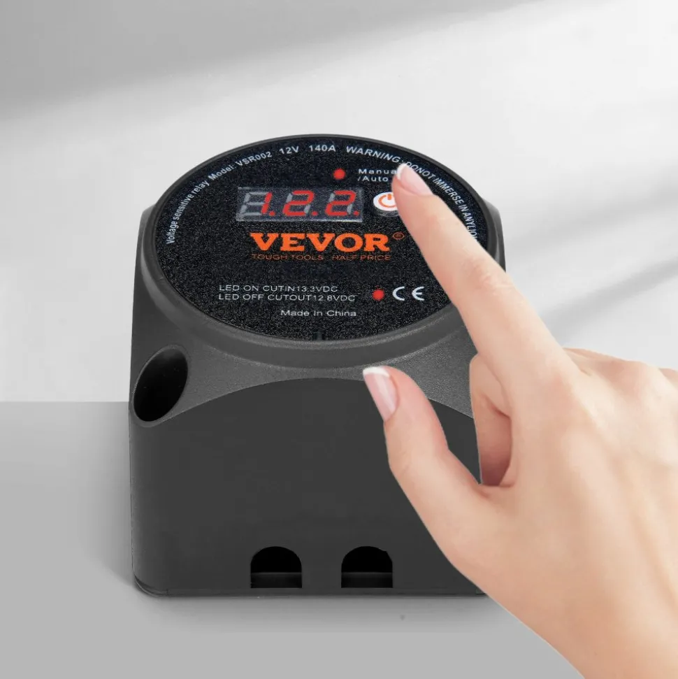 VEVOR Dual Battery Isolator Kit, 12V 140Amp, Manual and Auto Modes VSR Voltage Sensitive Relay with LCD Screen, Smart Battery Isolator for ATV UTV RV Camper Off-Road Vehicle Caravan Truck Boat Yacht