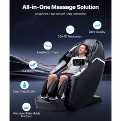 VEVOR Dual-Core 4D+3D Full Body Massage Chair,  with Extended SL Track, Deep Yoga Stretch, Electric Extendable Footrest, TFT, AI Voice Control, Heat, Airbags, Armrest Controls, Wheels