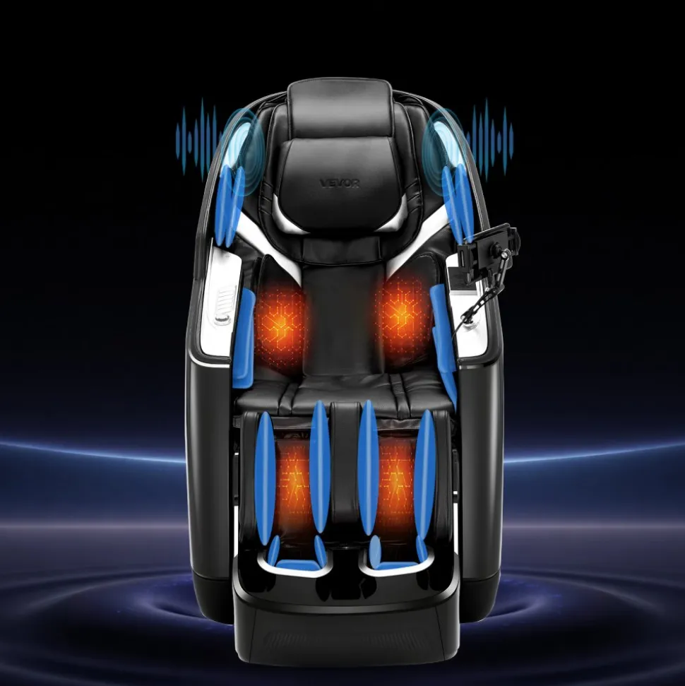 VEVOR Dual-Core 4D+3D Full Body Massage Chair, with Extended SL Track, Deep Yoga Stretch, Electric Extendable Footrest, TFT, AI Voice Control, Heat, Airbags, Armrest Controls, Wheels