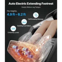 VEVOR Dual-Core 4D+3D Full Body Massage Chair, with Extended SL Track, Deep Yoga Stretch, Electric Extendable Footrest, TFT, AI Voice Control, Heat, Airbags, Armrest Controls, Wheels