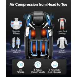 VEVOR Dual-Core 4D+3D Full Body Massage Chair, with Extended SL Track, Deep Yoga Stretch, Electric Extendable Footrest, TFT, AI Voice Control, Heat, Airbags, Armrest Controls, Wheels