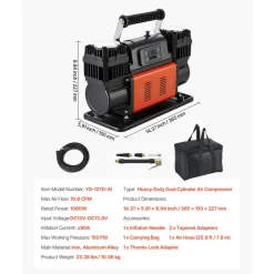 VEVOR Dual-Cylinder Heavy Duty Air Compressor, 10.6CFM Auto-Stop Portable Tire Inflator, 12V 150PSI Offroad Air Pump with LCD Digital Display & Adapters for Truck Car SUV 4 x 4 Vehicle RV