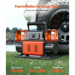 VEVOR Dual-Cylinder Heavy Duty Air Compressor, 10.6CFM Auto-Stop Portable Tire Inflator, 12V 150PSI Offroad Air Pump with LCD Digital Display & Adapters for Truck Car SUV 4 x 4 Vehicle RV