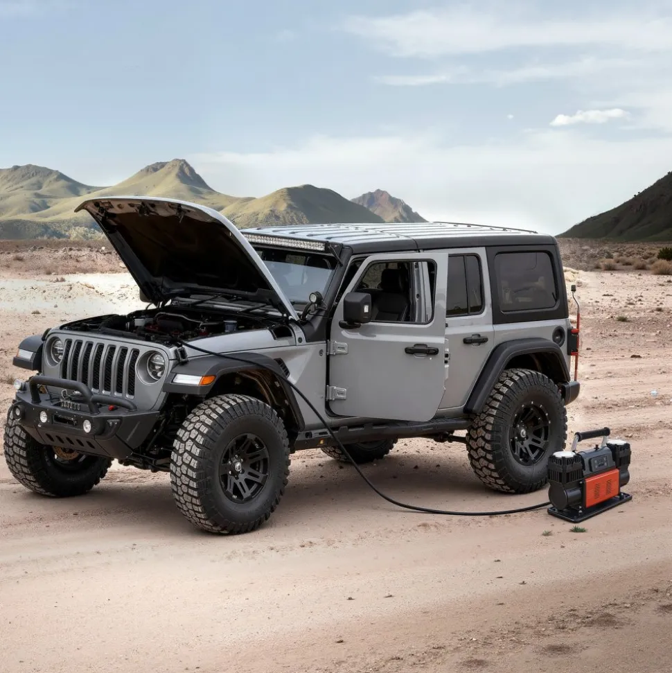 VEVOR Dual-Cylinder Heavy Duty Air Compressor, 10.6CFM Auto-Stop Portable Tire Inflator, 12V 150PSI Offroad Air Pump with LCD Digital Display & Adapters for Truck Car SUV 4 x 4 Vehicle RV