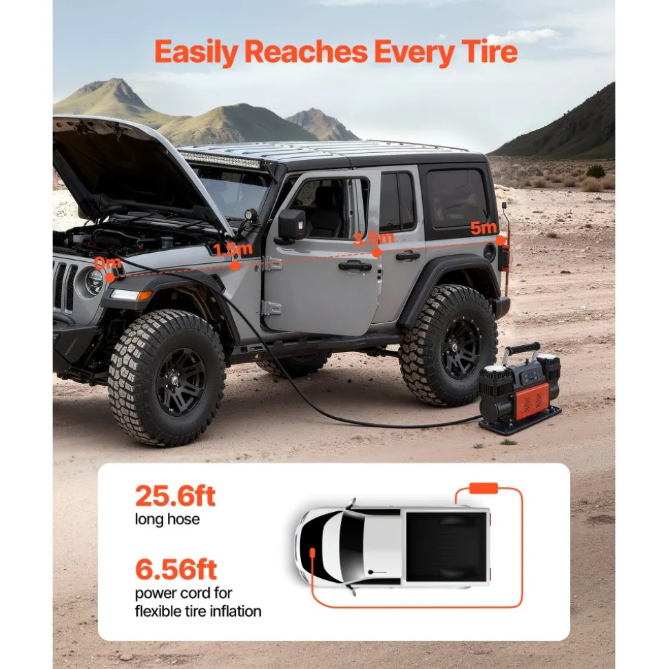 VEVOR Dual-Cylinder Heavy Duty Air Compressor, 10.6CFM Auto-Stop Portable Tire Inflator, 12V 150PSI Offroad Air Pump with LCD Digital Display & Adapters for Truck Car SUV 4 x 4 Vehicle RV