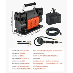 VEVOR Dual-Cylinder Heavy Duty Air Compressor, 10.6CFM Portable Tire Inflator, 12V 150PSI Offroad Air Pump with Digital Pressure Gauge & Adapters for Truck Car SUV 4 x 4 Vehicle RV