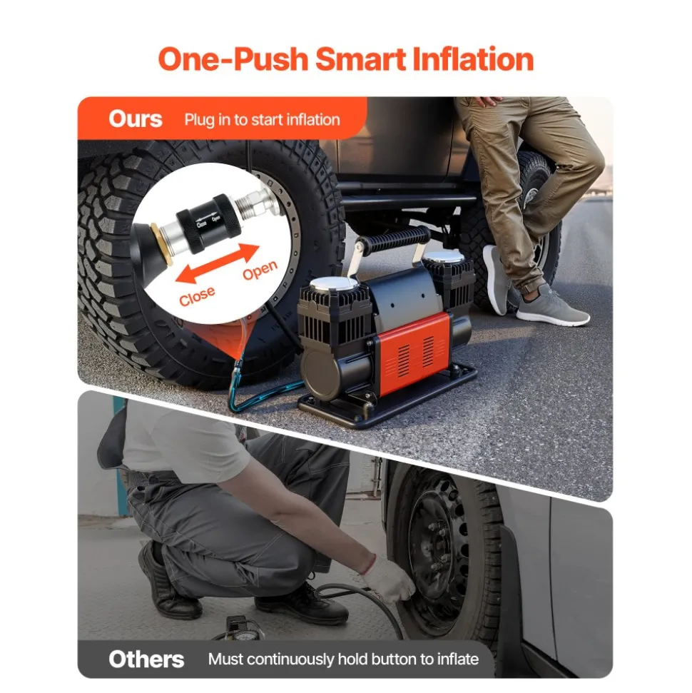 VEVOR Dual-Cylinder Heavy Duty Air Compressor, 10.6CFM Portable Tire Inflator, 12V 150PSI Offroad Air Pump with Digital Pressure Gauge & Adapters for Truck Car SUV 4 x 4 Vehicle RV