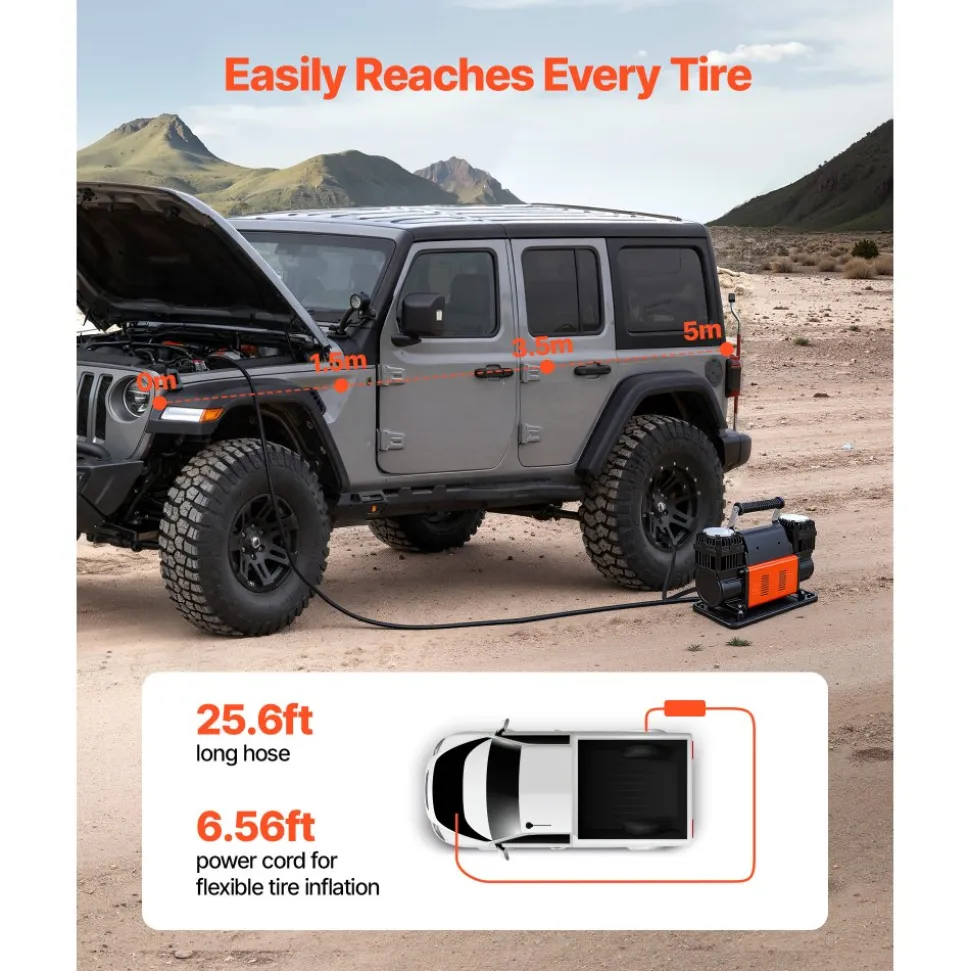 VEVOR Dual-Cylinder Heavy Duty Air Compressor, 10.6CFM Portable Tire Inflator, 12V 150PSI Offroad Air Pump with Digital Pressure Gauge & Adapters for Truck Car SUV 4 x 4 Vehicle RV