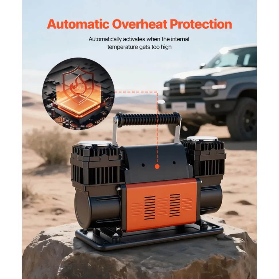VEVOR Dual-Cylinder Heavy Duty Air Compressor, 10.6CFM Portable Tire Inflator, 12V 150PSI Offroad Air Pump with Digital Pressure Gauge & Adapters for Truck Car SUV 4 x 4 Vehicle RV
