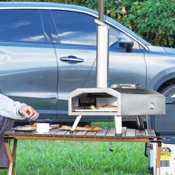 VEVOR Dual Fuel Pizza Oven for Outdoor Use, 12" Portable Pizza Oven, Pellet & Gas Powered Outdoor Pizza Oven with Thickened Cordierite Pizza Stone, Foldable Leg for Camping & Backyard
