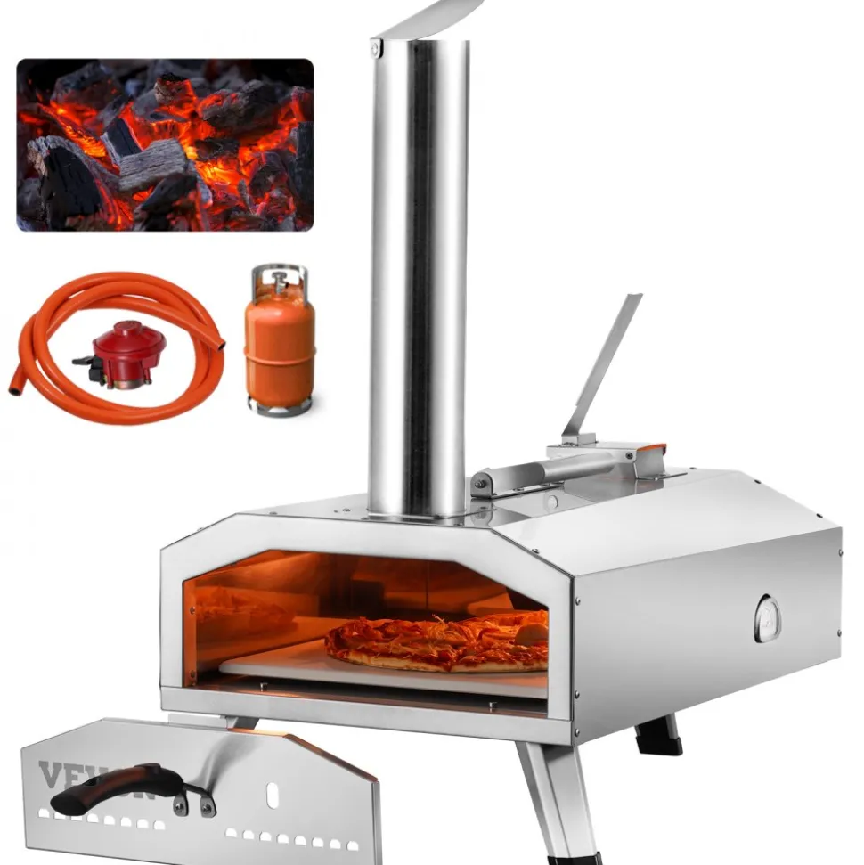 VEVOR Dual Fuel Pizza Oven for Outdoor Use, 12" Portable Pizza Oven, Pellet & Gas Powered Outdoor Pizza Oven with Thickened Cordierite Pizza Stone, Foldable Leg for Camping & Backyard