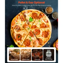 VEVOR Dual Fuel Pizza Oven Outdoor, 26 in Portable Pizza Oven, Pellet & Gas Powered Outdoor Pizza-Maker with Thickened Cordierite Pizza-Stone, Easy to Move with Casters, for Camping and Backyard