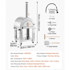 VEVOR Dual Fuel Pizza Oven Outdoor, 26 in Portable Pizza Oven, Pellet & Gas Powered Outdoor Pizza-Maker with Thickened Cordierite Pizza-Stone, Easy to Move with Casters, for Camping and Backyard